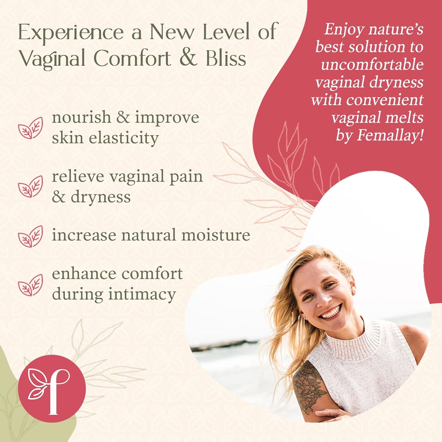 Femallay Organic Vitamin E Melts Vaginal Moisturizing Suppository Melts – 14 Suppositories + Applicator (2.25g Each) | Deep Hydration & Comfort for Women