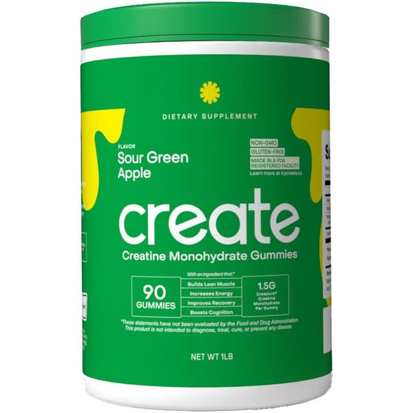 Create Creatine Monohydrate Gummies – Sour Green Apple Flavor, 90 Gummies | Creapure® for Strength, Focus & Recovery