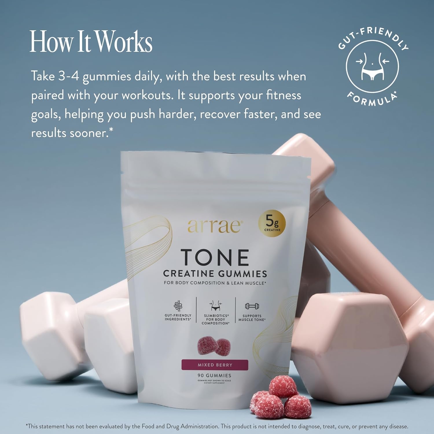 Tone Gummies – Creatine Monohydrate 5G for Women – Support Lean Muscle, Strength & Recovery – Hormone-Friendly Muscle Toning Supplement – Mixed Berry Flavor – 90 Count