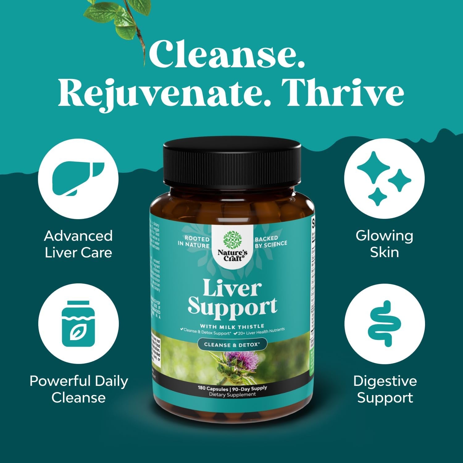 Natures Craft Liver Support – 180 Capsules | Advanced Milk Thistle Detox & Cleanse