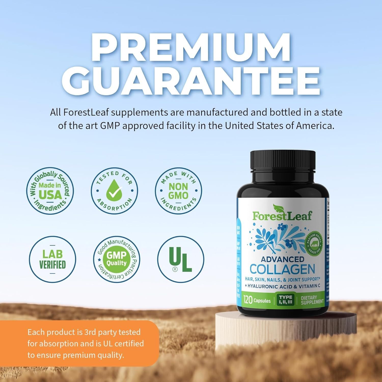ForestLeaf Advanced Collagen – 120 Capsules | Type I, II, III Collagen + Hyaluronic Acid & Vitamin C