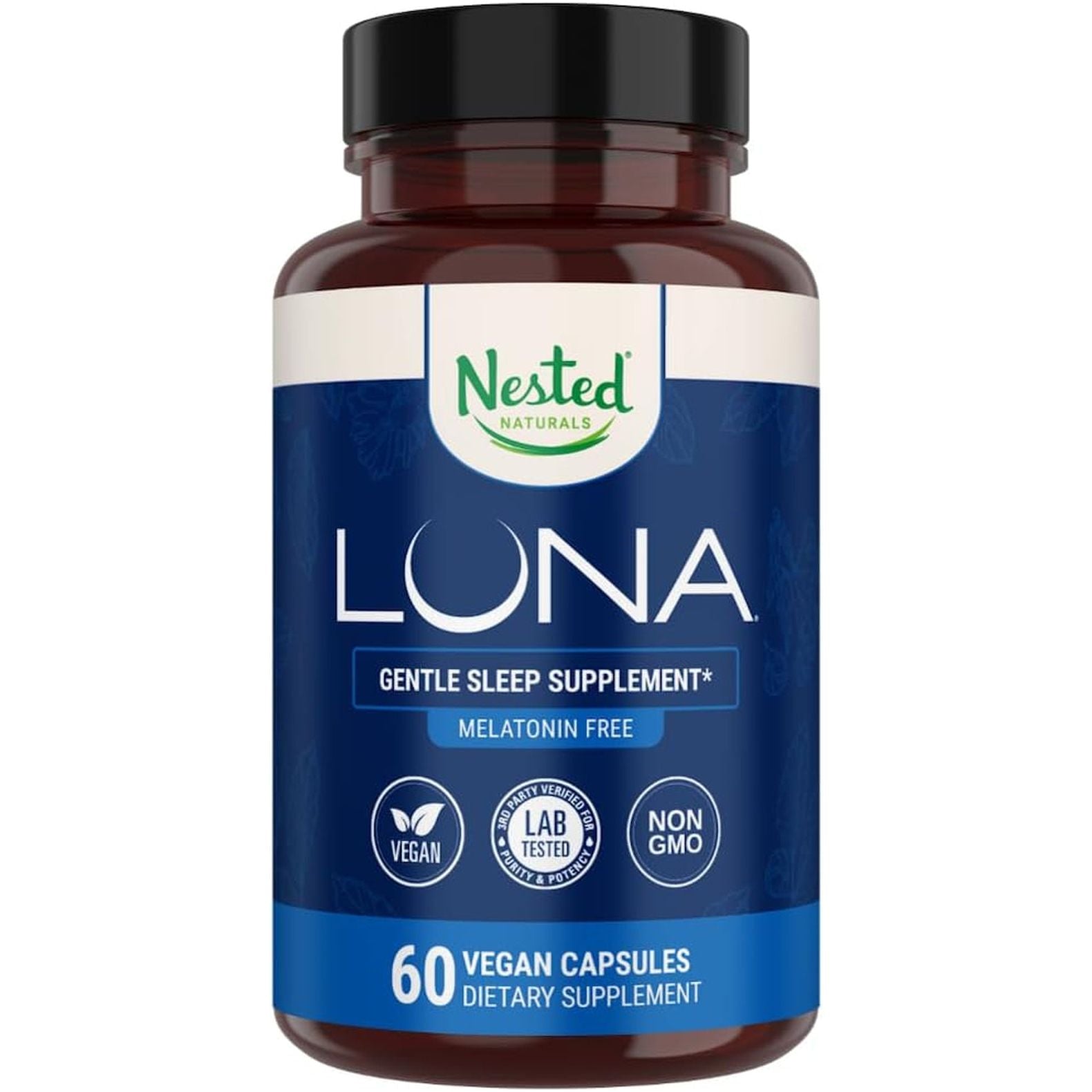 Nested Naturals Luna Gentle Sleep Supplement (Melatonin-Free) – 60 Vegan Capsules | Natural, Non-Habit Forming Sleep Aid