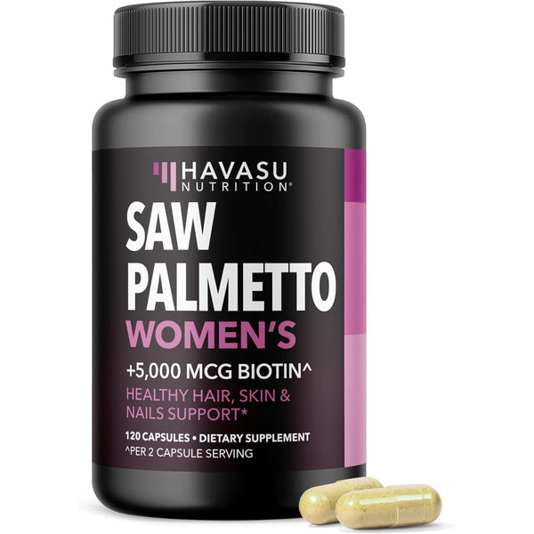 HAVASU NUTRITION Saw Palmetto Women’s – 120 Capsules | Hair, Skin & Nail Support with Biotin