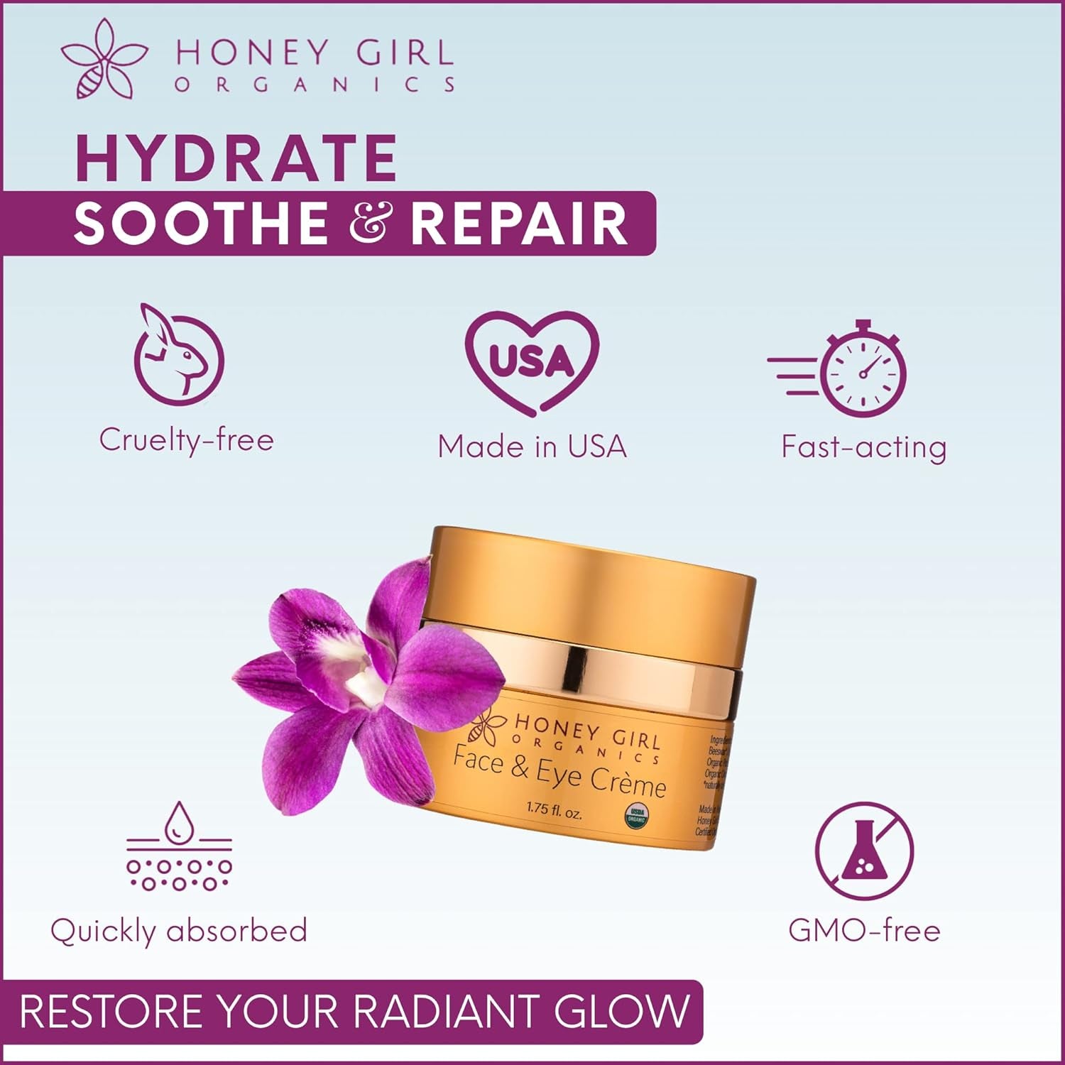 Honey Girl Organics Face & Eye Crème – 52ml | Hydrating, Anti-Aging Organic Moisturizer
