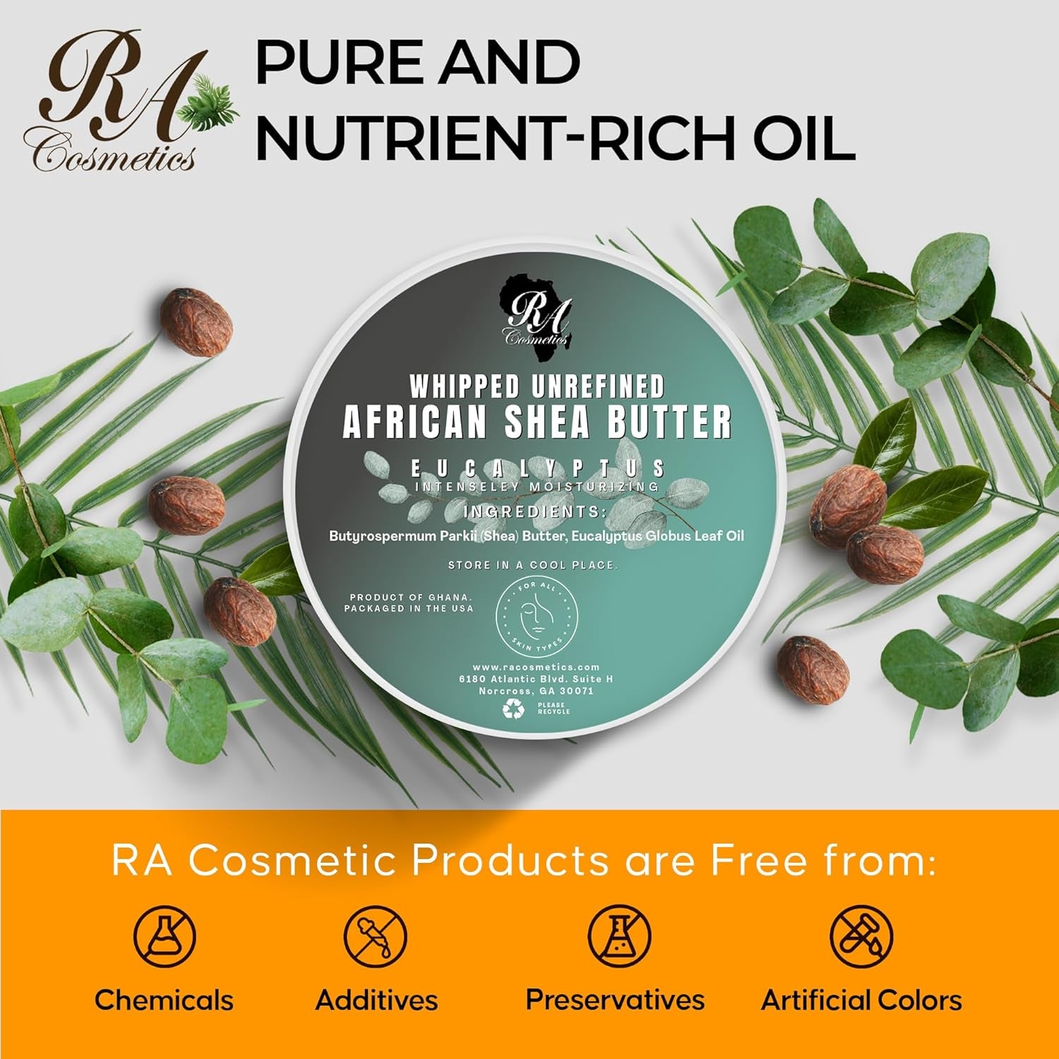 RA COSMETICS Whipped With Eucalyptus African Shea Butter – 340g | Refreshing Hydration, Skin Healing & Revitalising Care