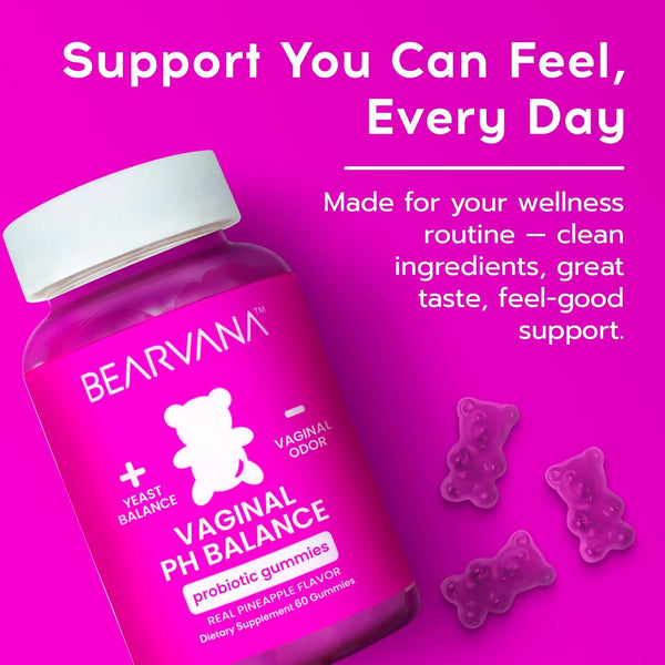 BEARVANA Vaginal pH Balance Probiotic Gummies – Pineapple Flavor, 60 Vegan Gummies | Feminine Freshness, Gut & Immune Support