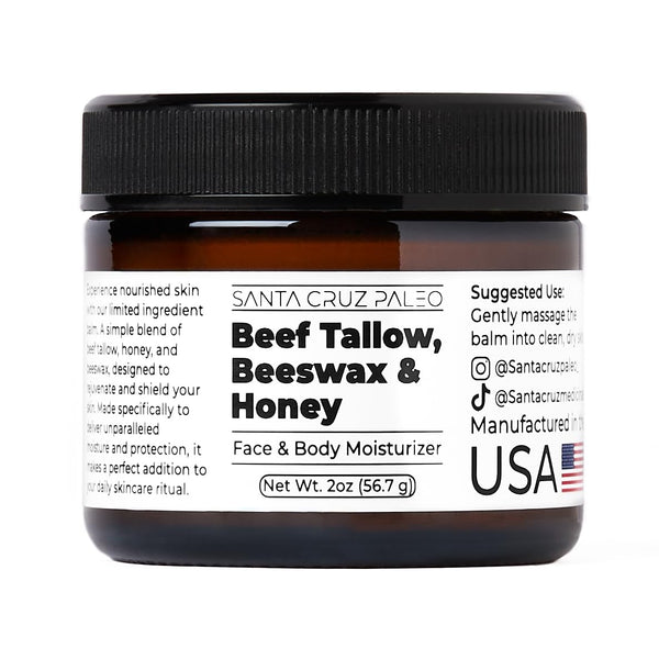 Santa Cruz Paleo Beef Tallow, Beeswax & Honey Face & Body Moisturizer – 56.7g | Rich, Natural Hydration for All Skin Types