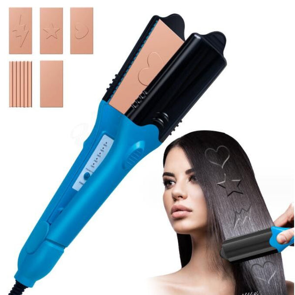 3D Hair Imprinting Iron – Electric Hair Straightener, Curler & Crimper with Shape Stamps (Stars, Hearts, Lightning)