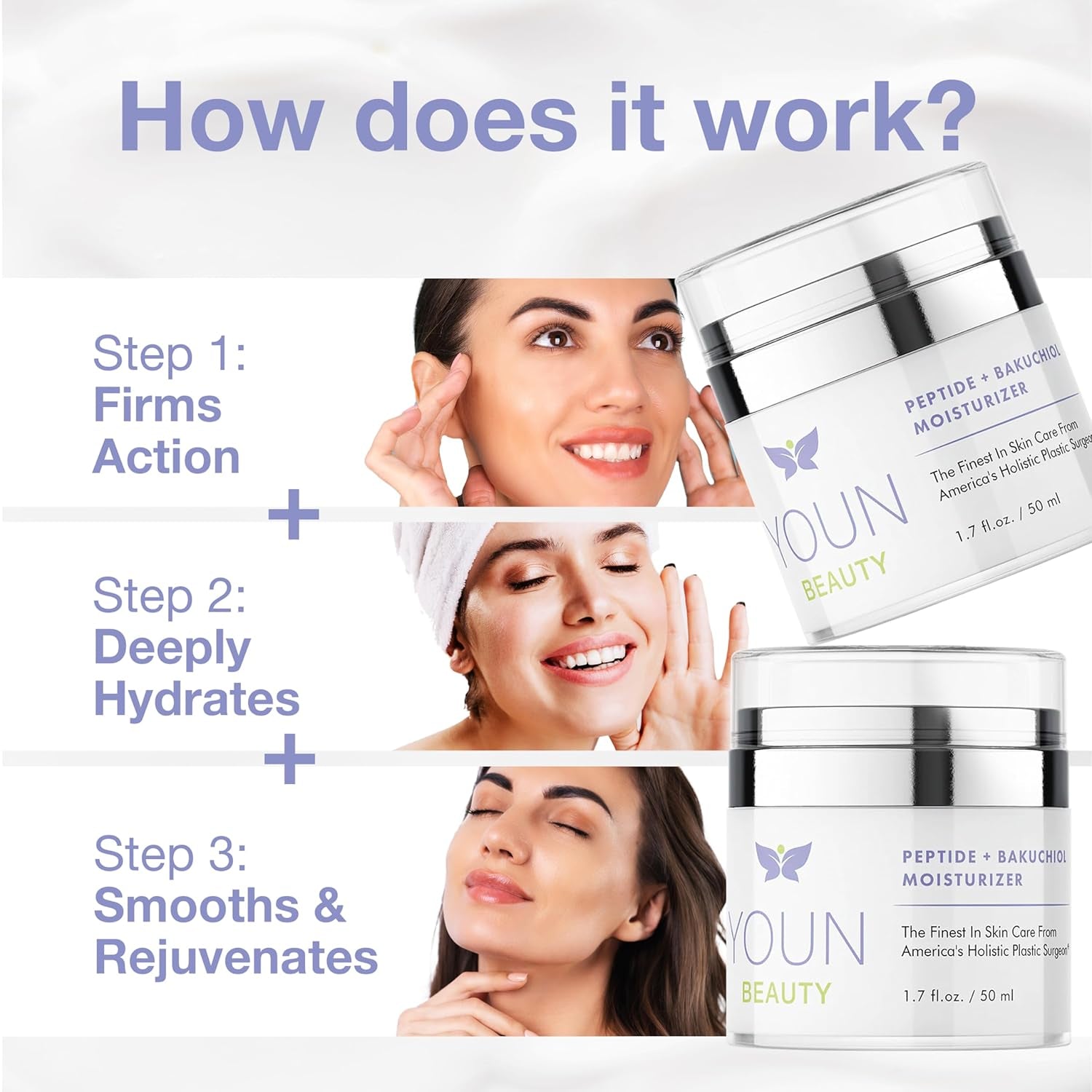 YOUN Beauty Peptide + Bakuchiol Moisturizer – 50ml | Retinol-Free Anti-Aging Hydration