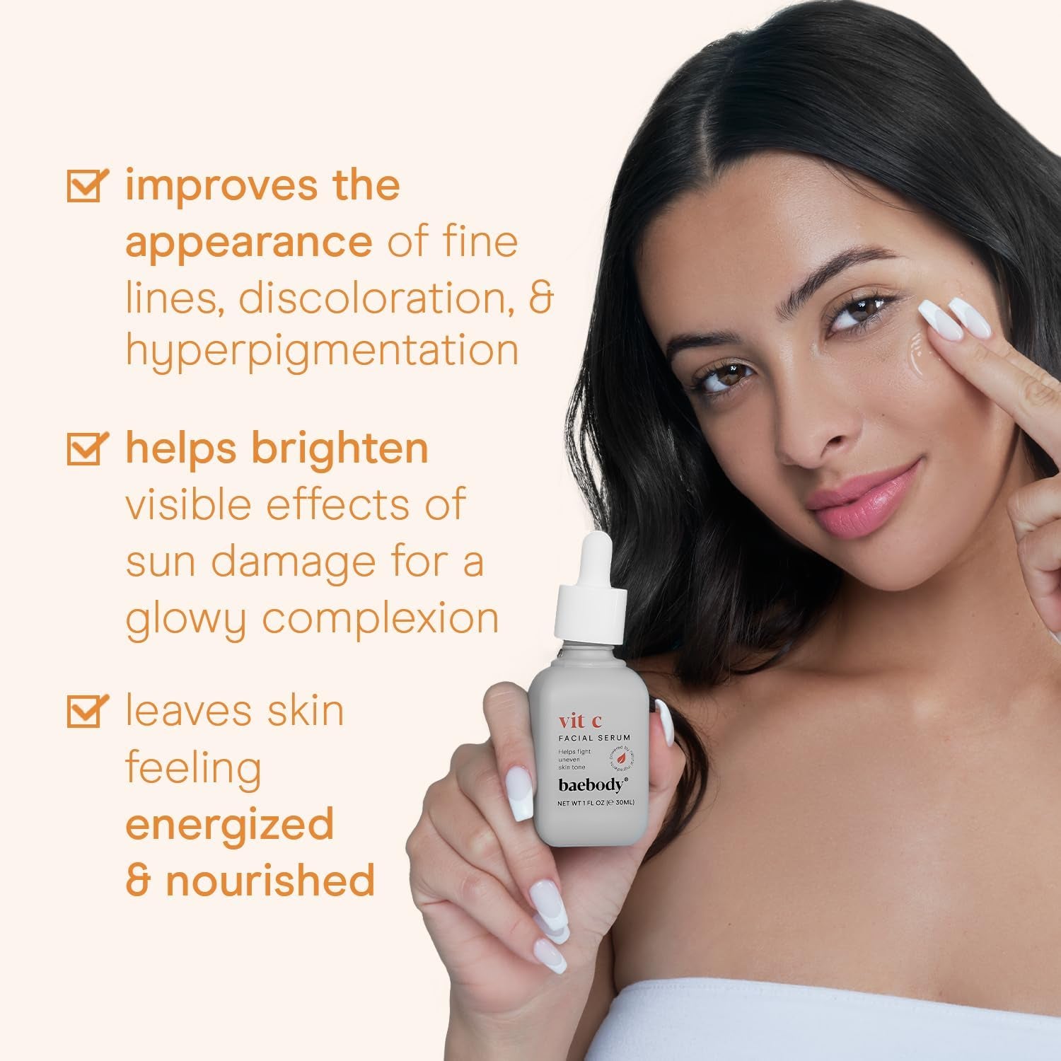 Baebody Vitamin C Face Serum – 30ml | Brightening Serum for Dark Spots & Dull Skin | Hyaluronic Acid + Antioxidants | Made in USA