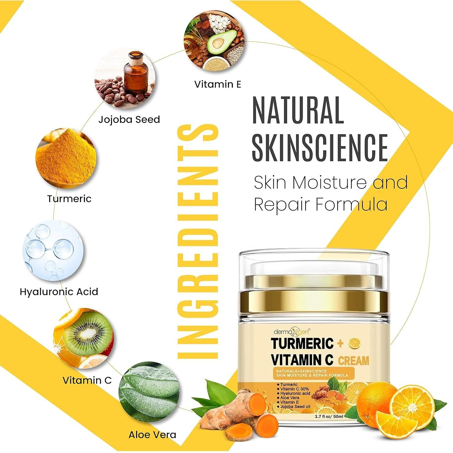 DERMAXGEN Turmeric + Vitamin C Cream – 50ml | Brightening & Hydrating Face Moisturiser