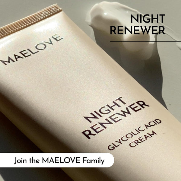 MAELOVE Night Renewer Glycolic Acid Cream – 57g | 10% AHA Night Moisturiser for Sensitive Skin