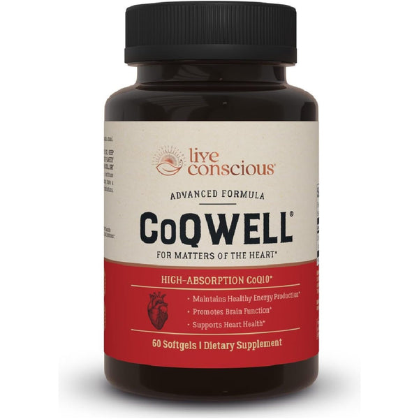Live Conscious CoQWell – 60 Softgels | Advanced CoQ10 Formula for Heart, Energy & Immune Support