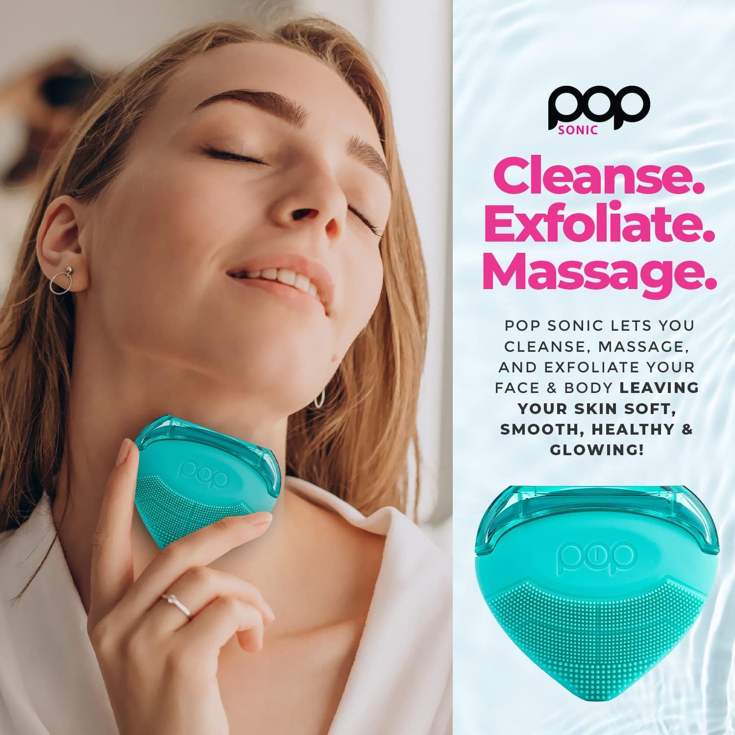 Pop Sonic Strawberry 3-in-1 Skin Exfoliating Cleanser (Turquoise) | Cleanse, Massage & Exfoliate Face & Body