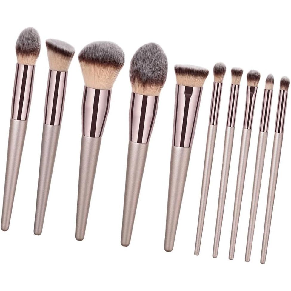 Feriuzymix Professional Makeup Brush Set - 10 Pcs (Champagne Gold)