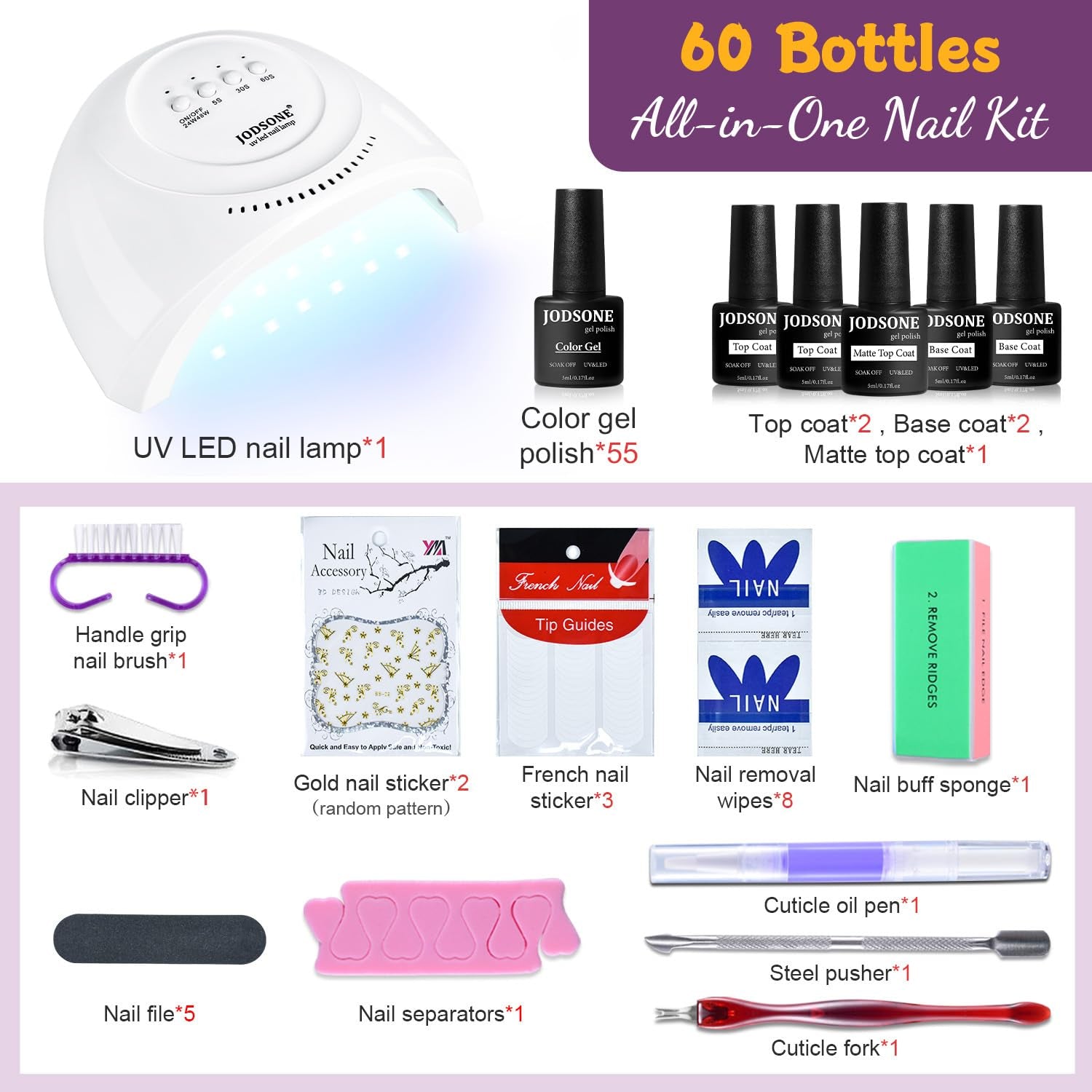 Gel Nail Polish Kit 60 PCS with U V Light Soak off Base Top Coat 55 Shine Colors Gel Nail Kit Bright and Dark Brown Wine Red Series Manicure Set for Women and Girls