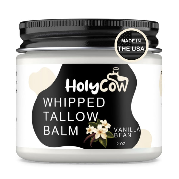 HolyCow Whipped Tallow Balm – 56.7g | Vanilla Bean Scent | Nourishing Ancestral Skincare for Face & Body