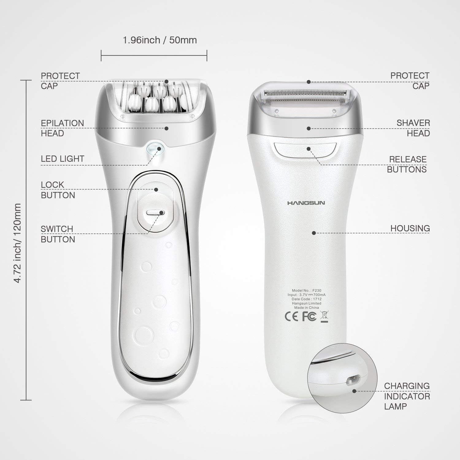 Epilators for Women 2 in 1 Cordless Epilator and Electric Lady Shaver F230 Rechargeable Hair Removal Kit for Face, Bikini, Leg, Arms