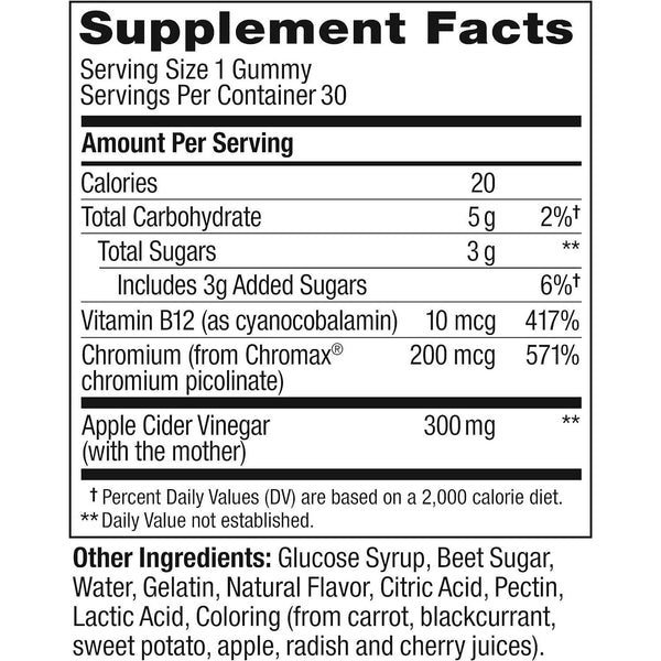 Metabolism Gummy Rings, Apple Cider Vinegar, Vitamin B12, Chromium, Energy and Digestive Health, Chewable Supplement, Apple Flavor - 30 Count