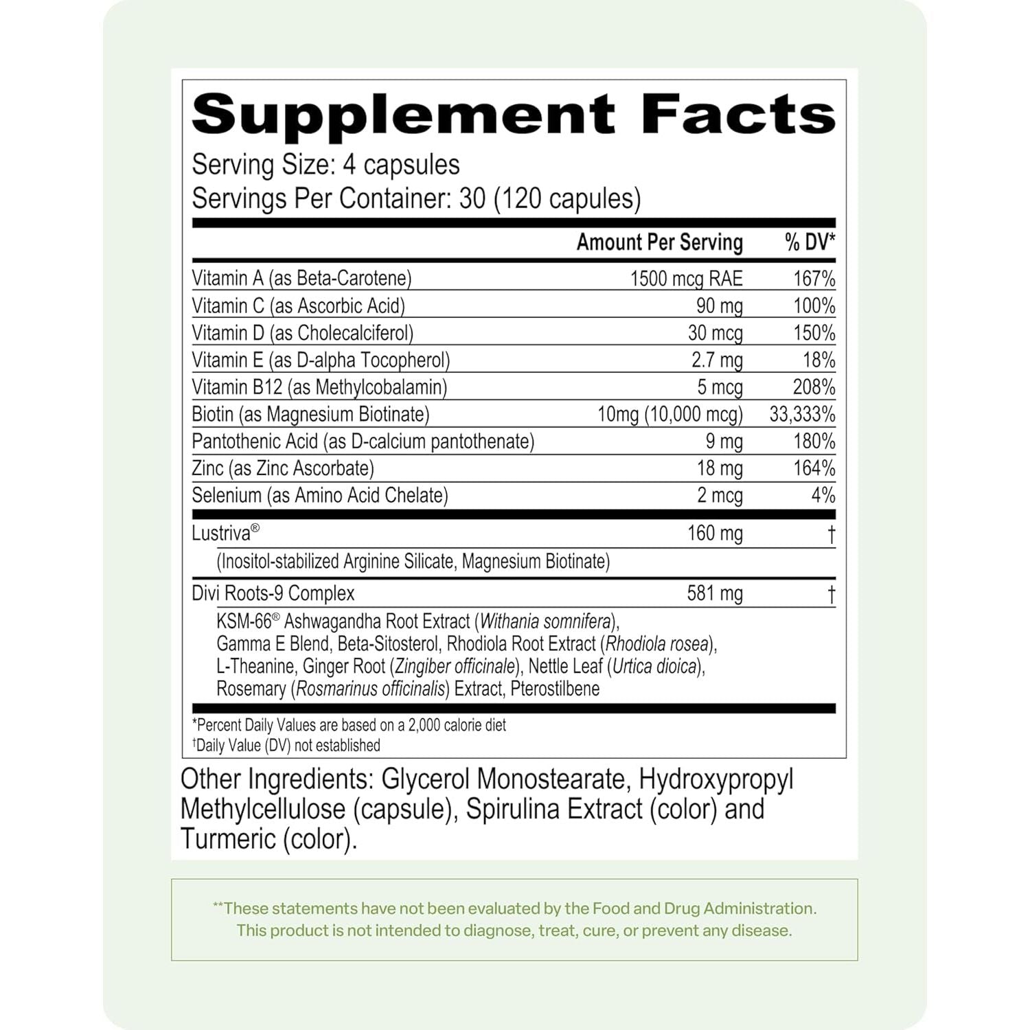 Hair Vitamins for Women and Men - Made with Clean and Science-Backed Ingredients to Grow + Thicken - Create a Healthy Hair Environment - 30 Day Supply, 120 Count