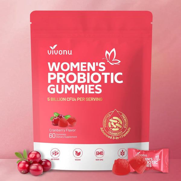 VivoNu Women’s Probiotic Gummies (Cranberry Flavor) – 60 Gummies | Vaginal Balance, pH Support & Digestive Health