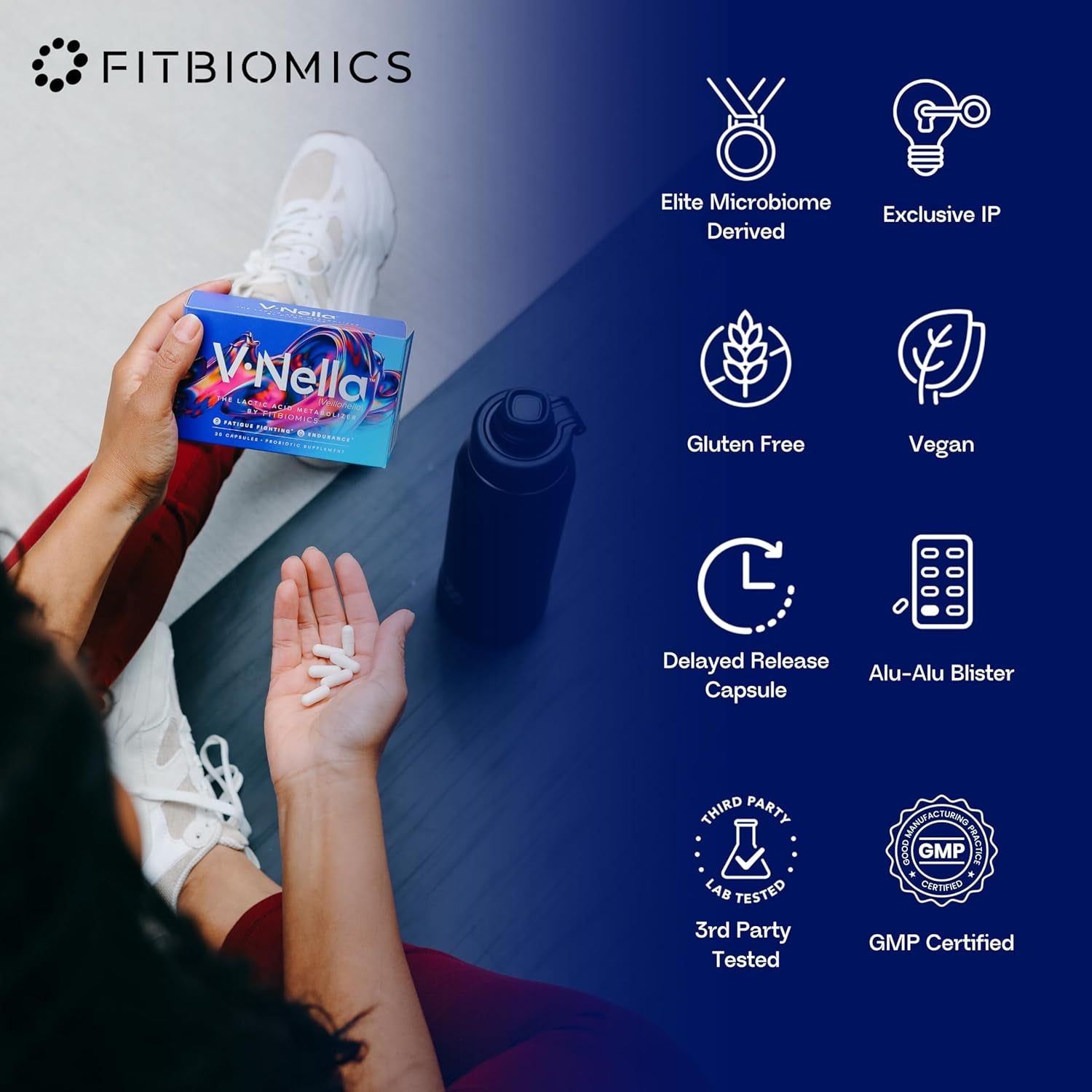 FitBiomics V-Nella™ The Fatigue-Fighting Probiotic – 30 Capsules | Energy & Endurance Support