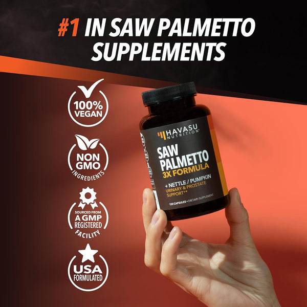 HAVASU NUTRITION Saw Palmetto 3X Formula + Nettle & Pumpkin – 120 Capsules | Prostate, Urinary & Hair Health Support