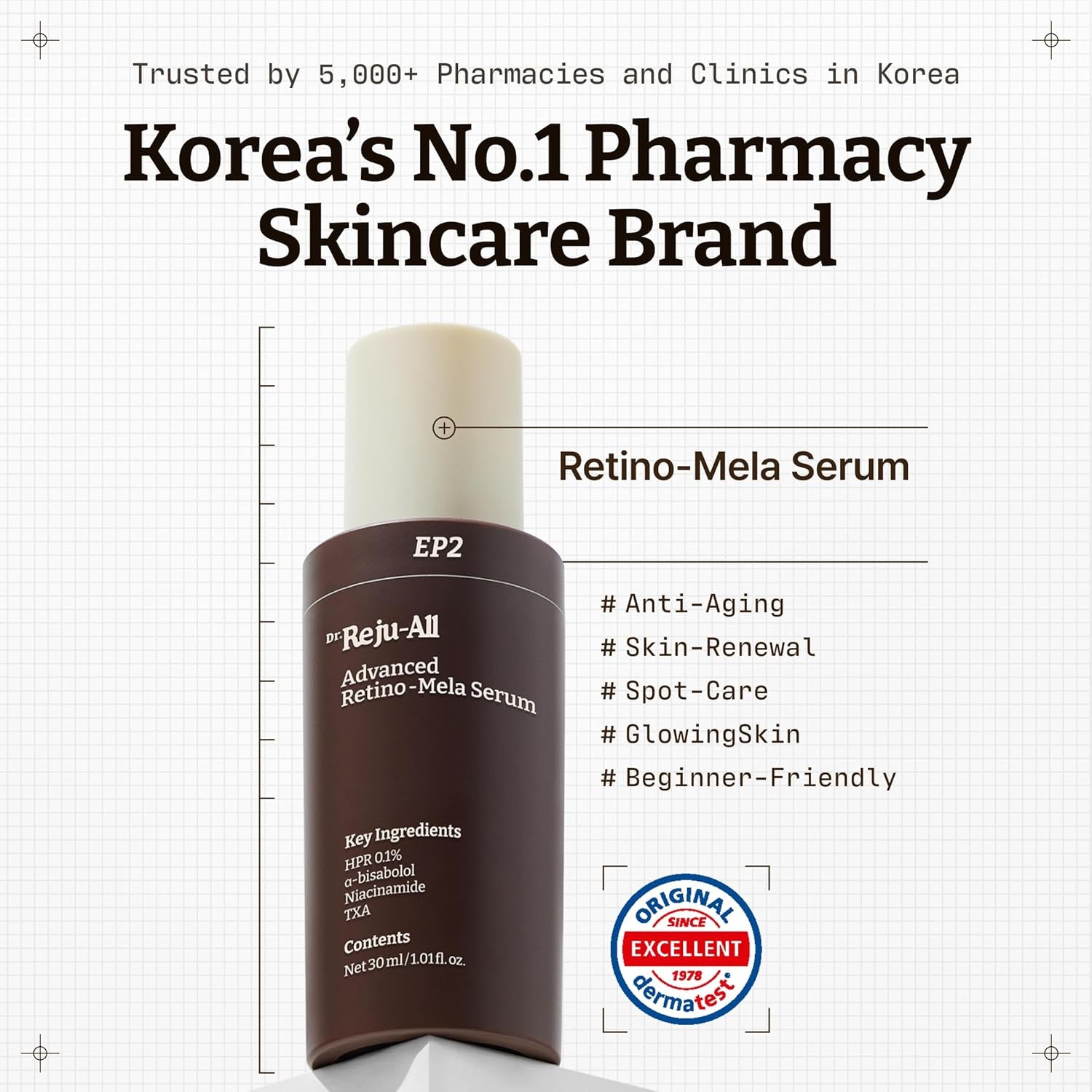 Dr.Reju-All Advanced Retino-Mela Serum – 30ml | Fade Dark Spots, Smooth Wrinkles & Brighten Skin Tone