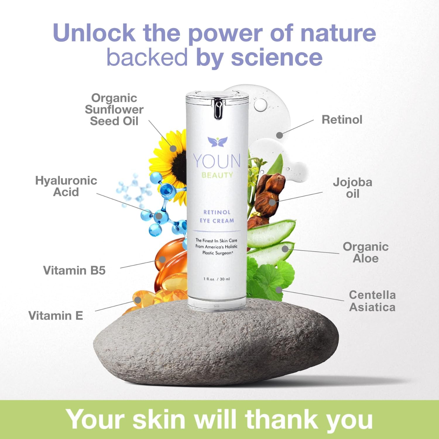 YOUN Beauty Retinol Eye Cream – 30ml | Anti-Aging Hydrating Eye Treatment
