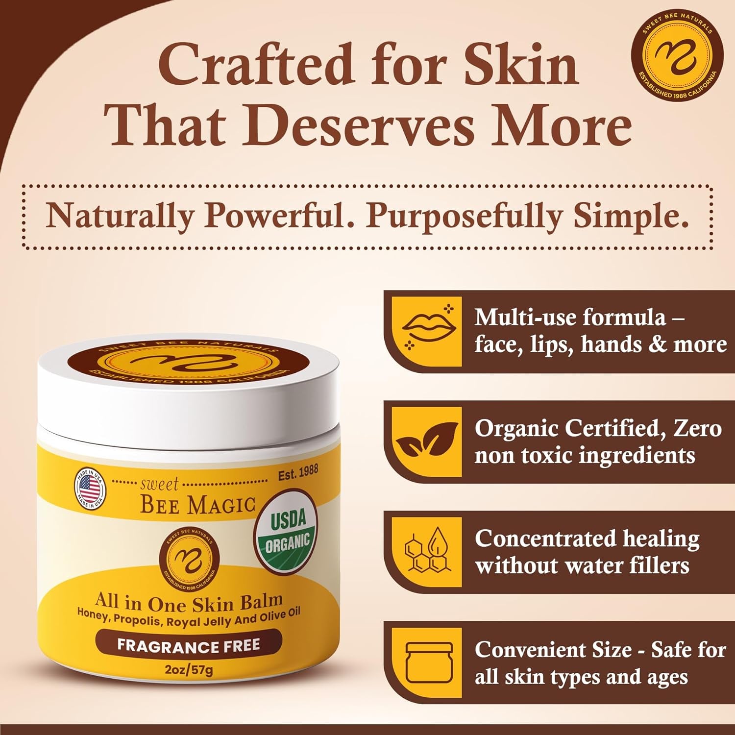 Sweet Bee Naturals Sweet Bee Magic All in One Skin Balm – 57g | Organic Honey Infused