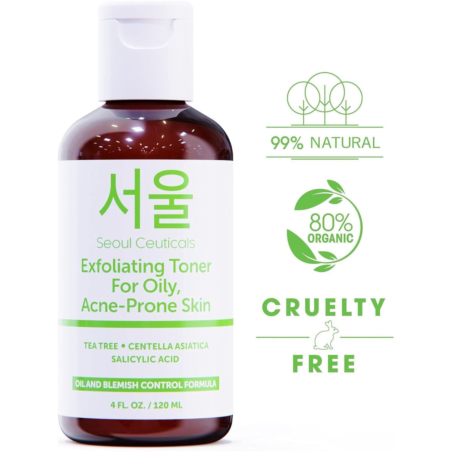 SeoulCeuticals Exfoliating Toner for Oily, Acne-Prone Skin – 120ml | Clarifying BHA Toner with Salicylic Acid, Tea Tree & Centella