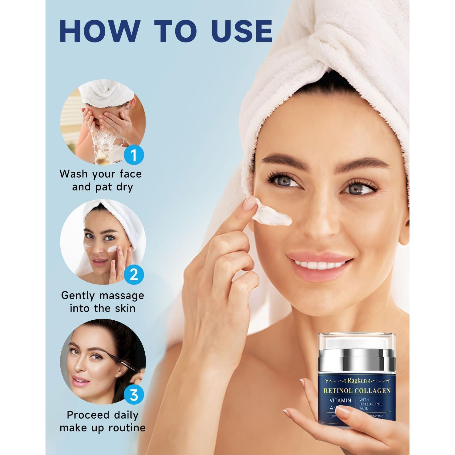 Ragkun Retinol Collagen Hyaluronic Acid Day & Night Cream – 100ml | Anti-Aging, Firming & Hydrating