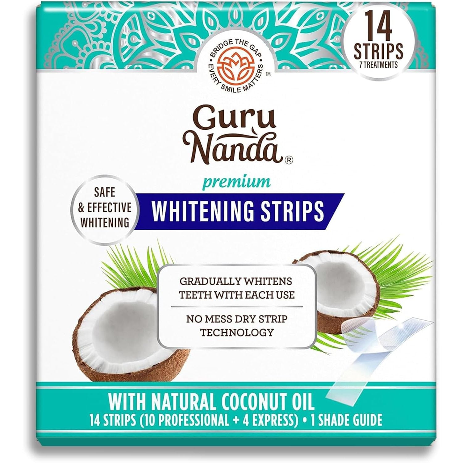 GuruNanda Premium Whitening Strips – 7 Treatments (14 Strips) | Fast Whitening, Stain Removal & Enamel Care