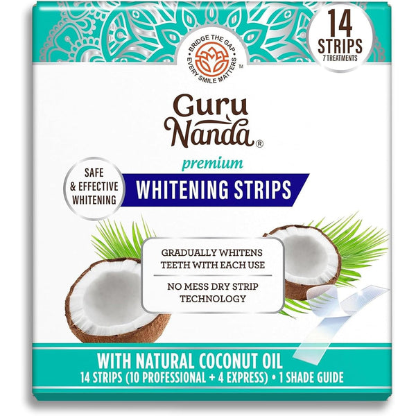 GuruNanda Premium Whitening Strips – 7 Treatments (14 Strips) | Fast Whitening, Stain Removal & Enamel Care