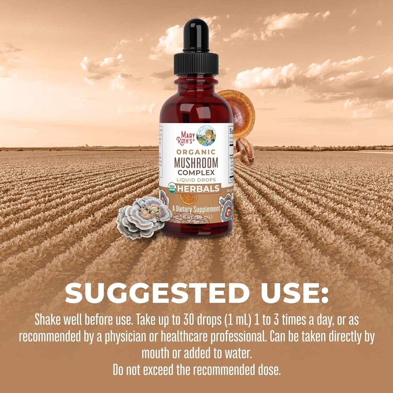 MaryRuth Organics Mushroom Complex Liquid Extract – 30ml | Powerful 6-Mushroom Blend for Immunity & Cognitive Support
