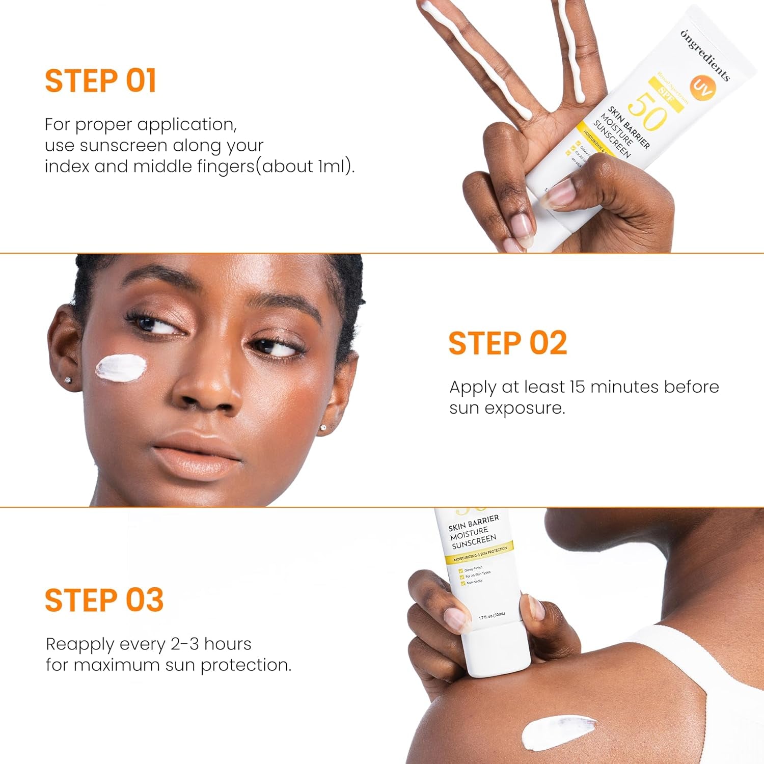 ONGREDIENTS Skin Barrier Moisture Sunscreen – 50ml | SPF 50, Hydrating & Glow-Boosting