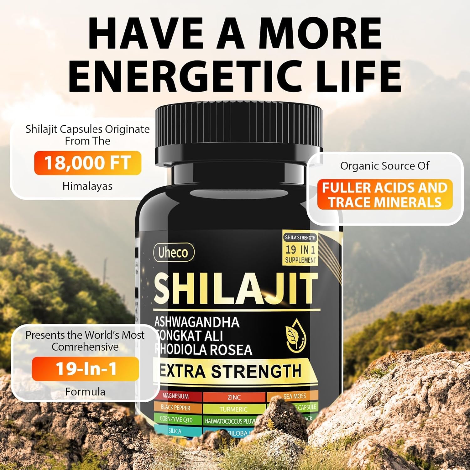 Uheco Shilajit 19-In-1 Supplement - 90 Capsules