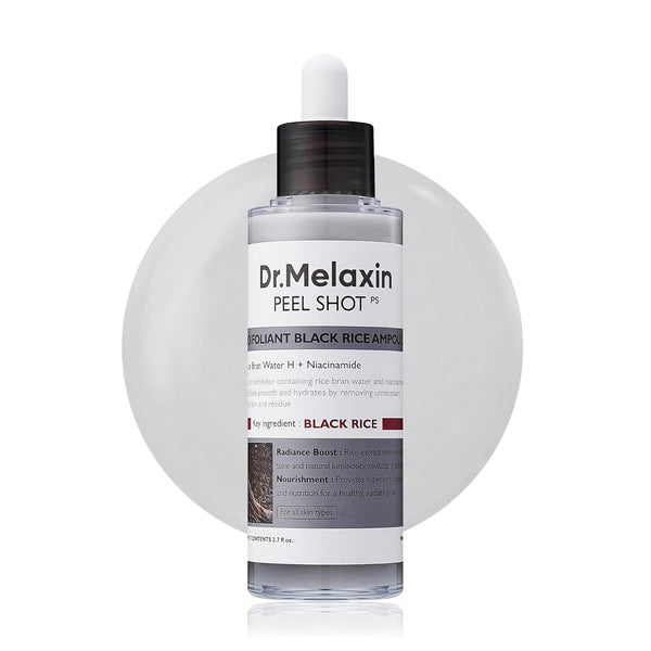 Dr.Melaxin Peel Shot Exfoliant Black Rice Ampoule – 80ml | 4-in-1 Exfoliating Glow Booster with Niacinamide & Black Rice