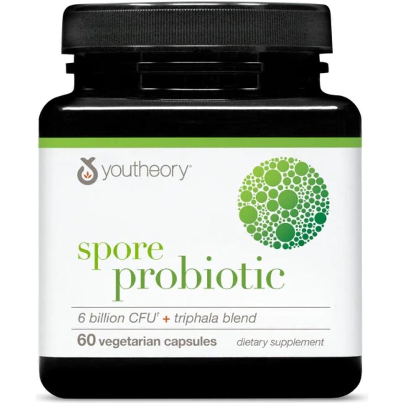Youtheory Spore Probiotic – 60 Capsules | 6 Billion CFU with Organic Triphala for Digestive Health & Gut Balance