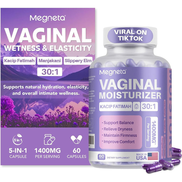 MEGNETA Vaginal Moisturizer – 60 Capsules | Kacip Fatimah, Manjakani & Slippery Elm for Intimate Health & Moisture
