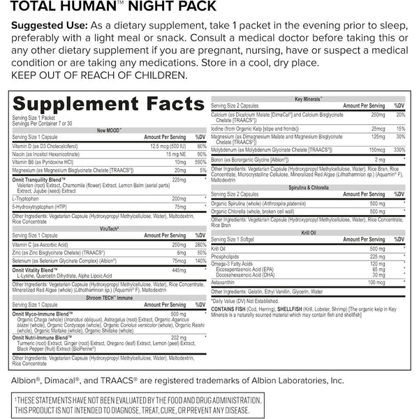 ONNIT Total Human Complete Supplement Packs – 60 Packets, 30-Day Supply | Day & Night Vitamins for Focus, Energy, Sleep & Immune Support