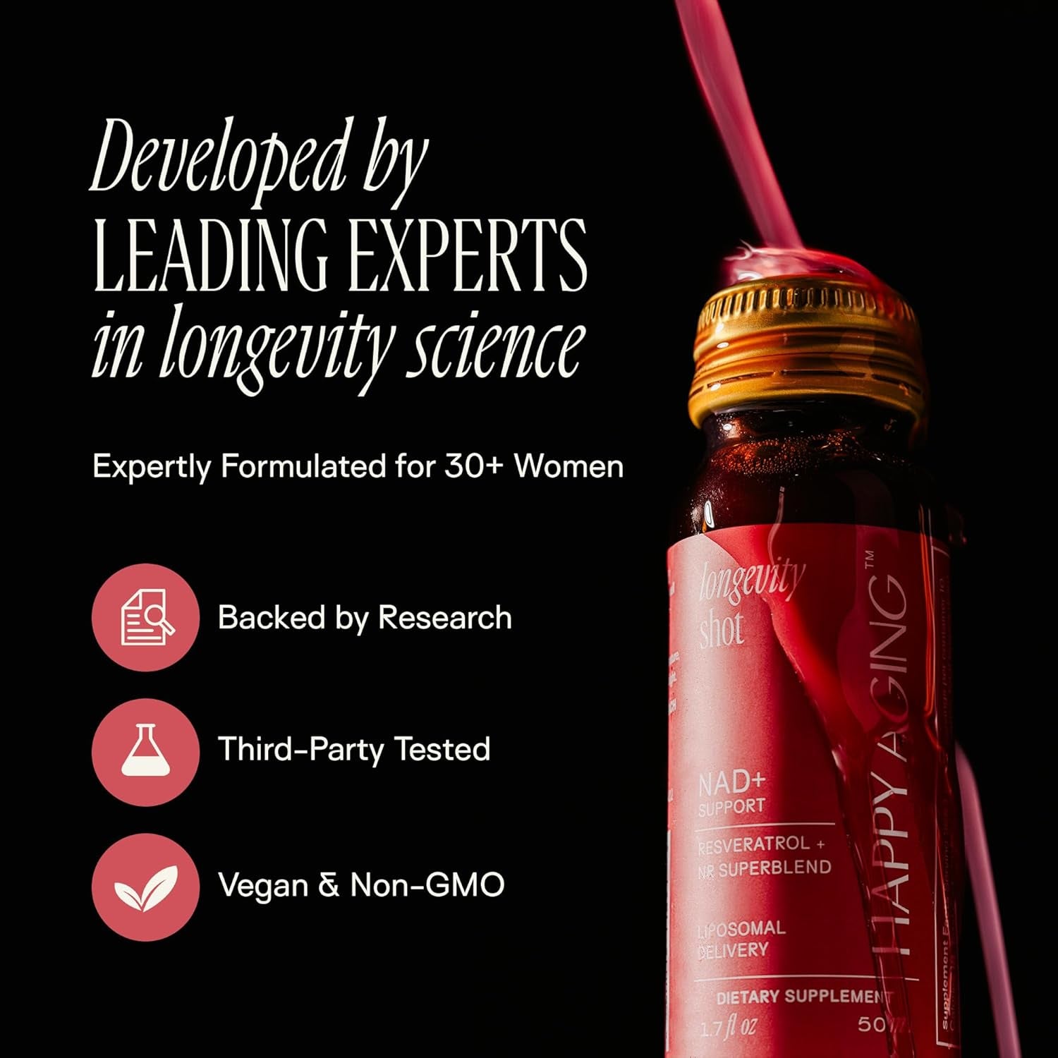 Liquid NAD+ Resveratrol Supplement, NMN Alternative, Liposomal Nicotinamide Riboside & Antioxidants for Energy Support, Brain Health, Firm Skin, Twice Weekly Use, 10 Shots