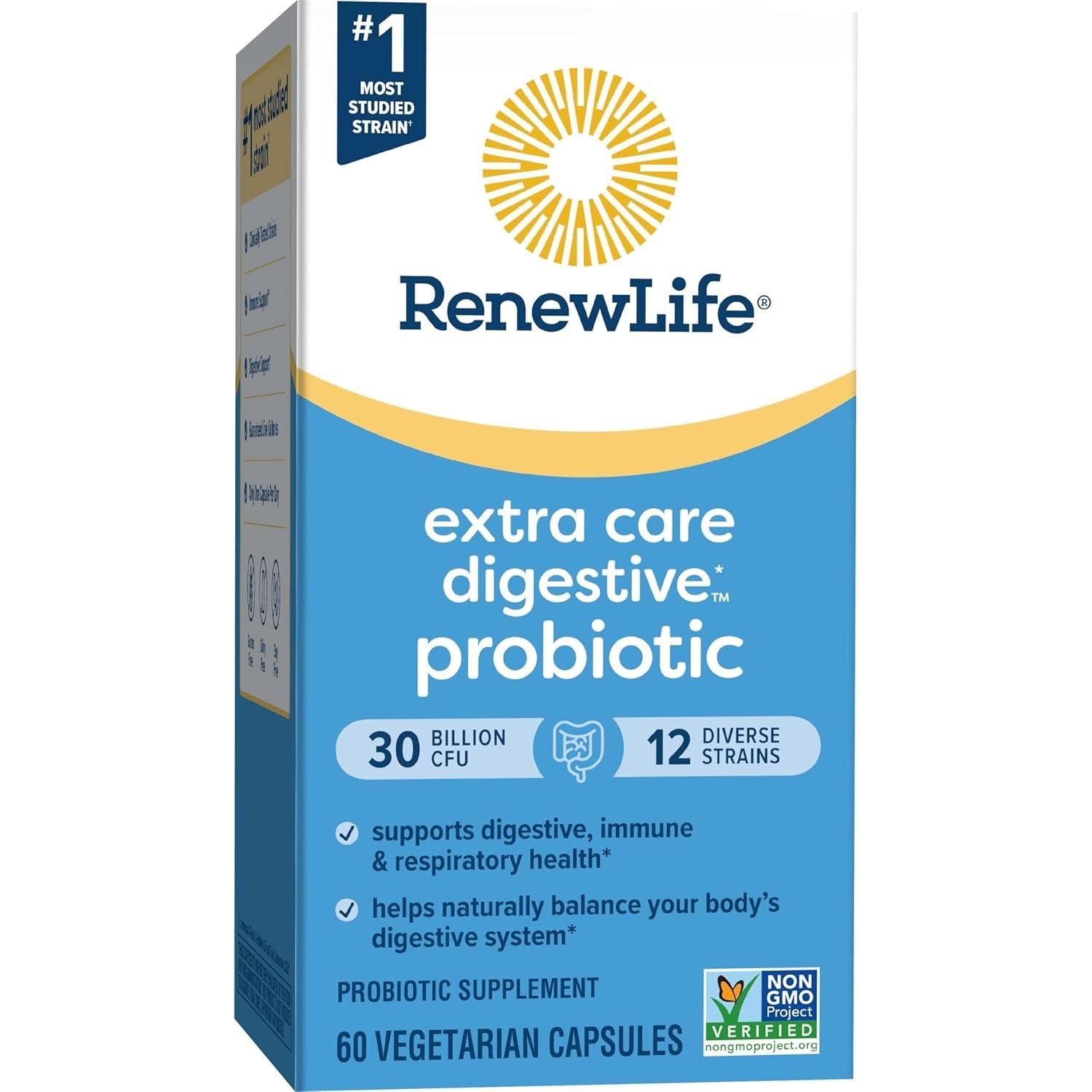 Renew Life Extra Care Digestive Probiotic Capsules 30 Billion CFU - 60 Count