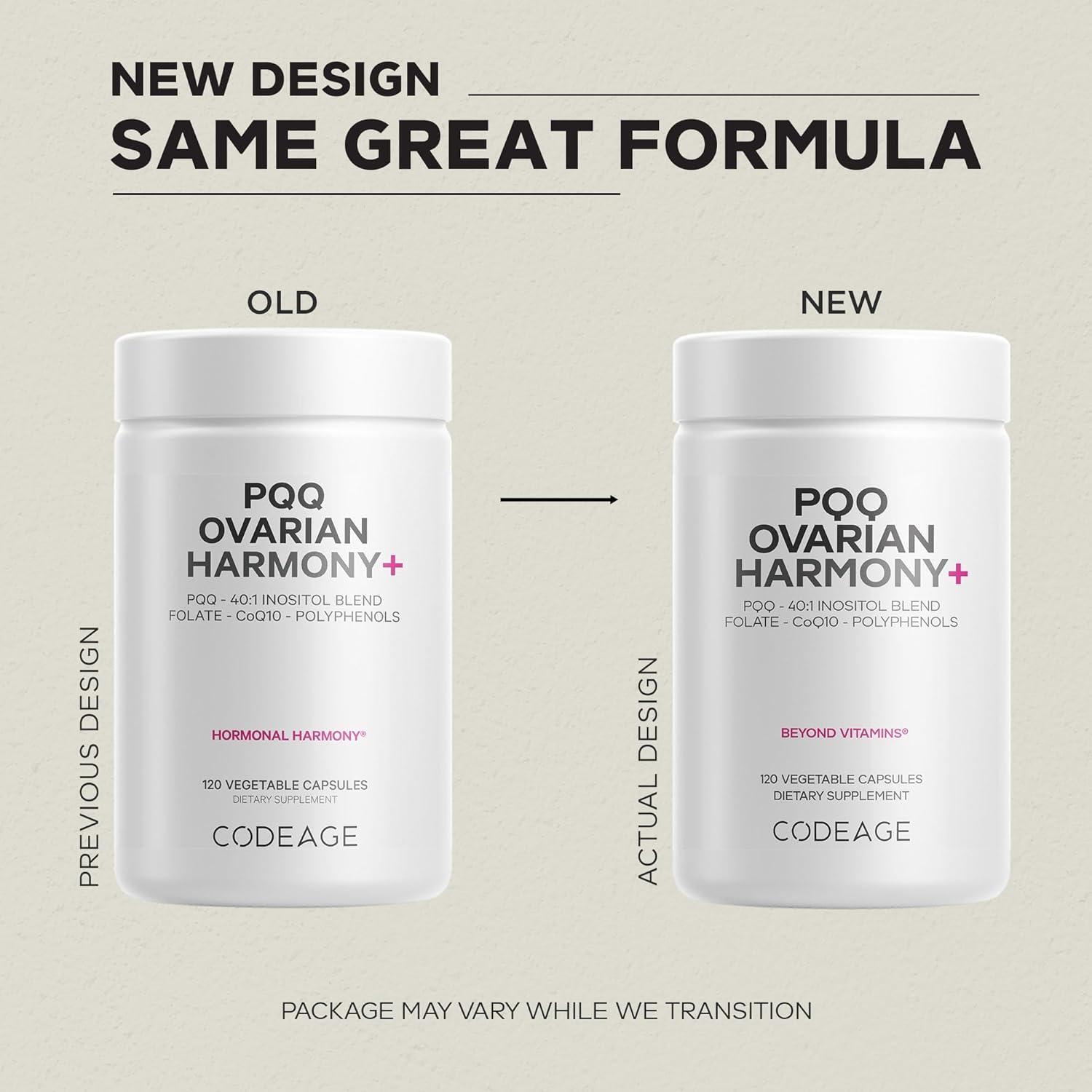 Codeage PQQ Ovarian Harmony+ | 120 Vegetable Capsules | Advanced Women’s Supplement with PQQ, Myo-Inositol & D-Chiro-Inositol, Folate 5-MTHF & CoQ10, Wild Blueberry & Pomegranate Extracts