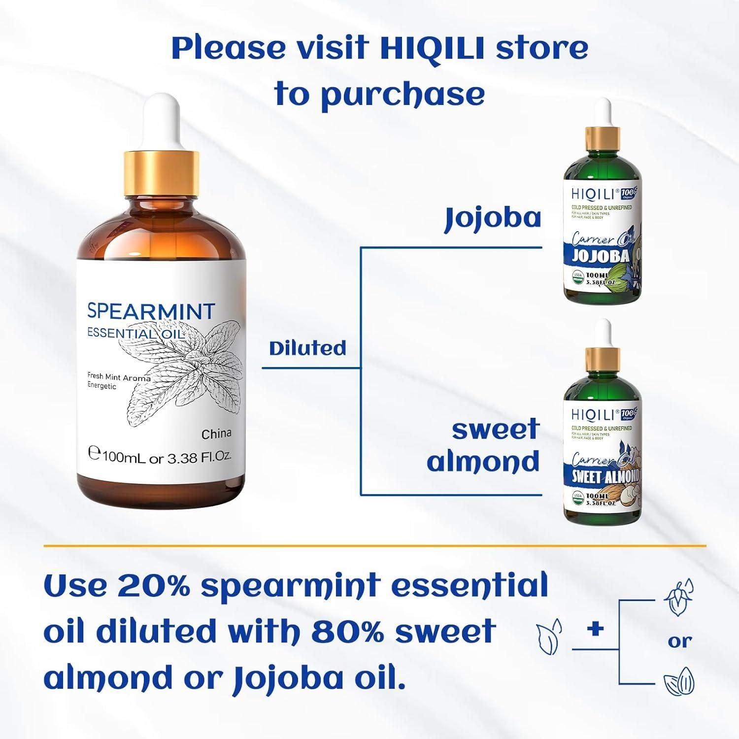 HIQILI Spearmint Essential Oil for Skin Care -100% Pure Treatment Grade - 100ml