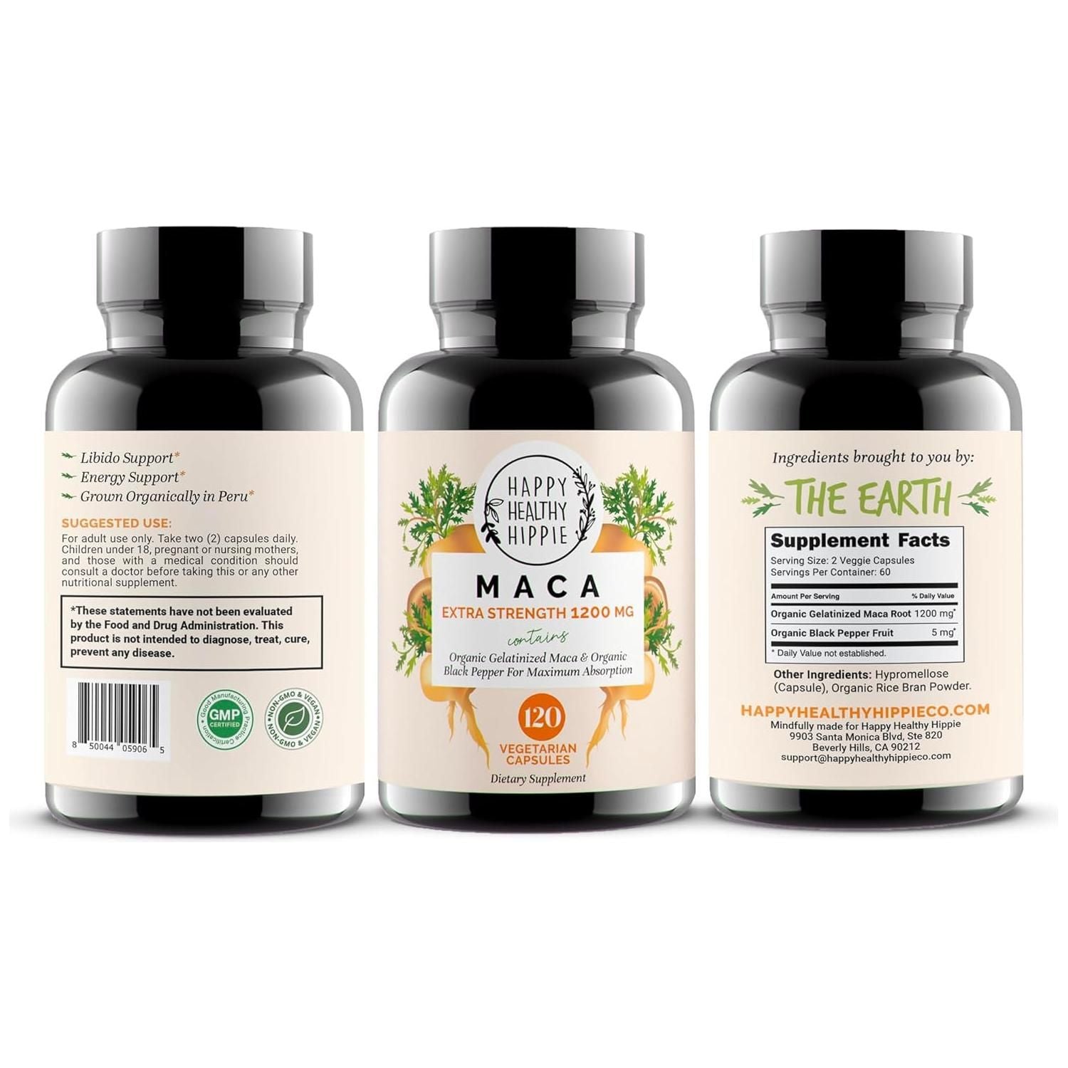 Happy Healthy Hippie Organic Maca Root Capsules - Libido Booster for Women - 120 Ct