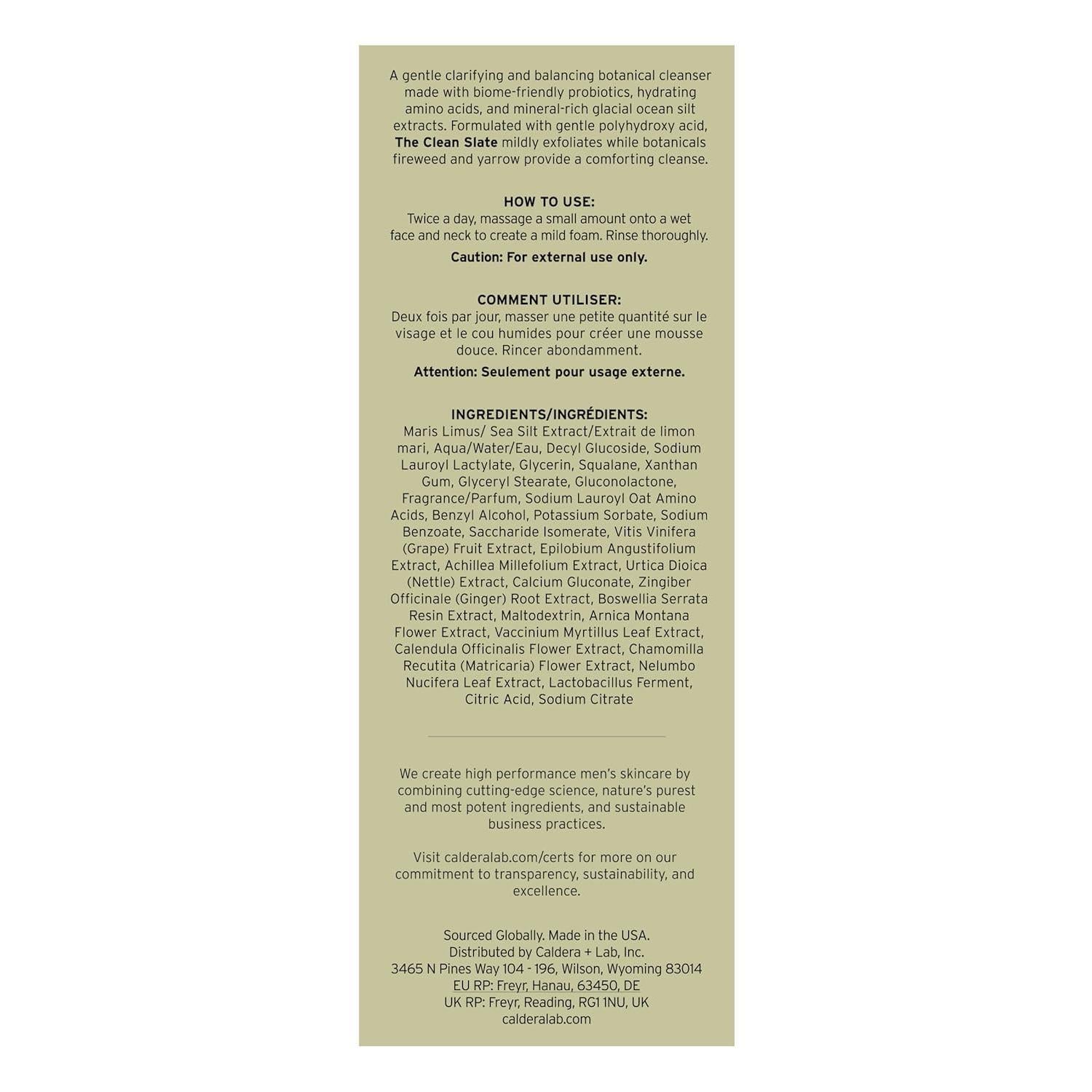 Caldera + Lab The Clean SlateMen's Balancing Cleanser - 100ml
