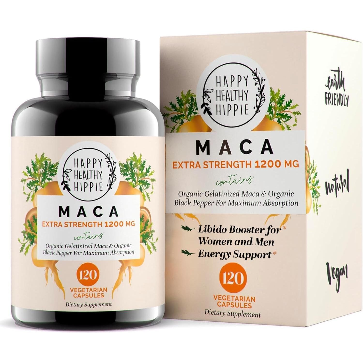 Happy Healthy Hippie Organic Maca Root Capsules - Libido Booster for Women - 120 Ct