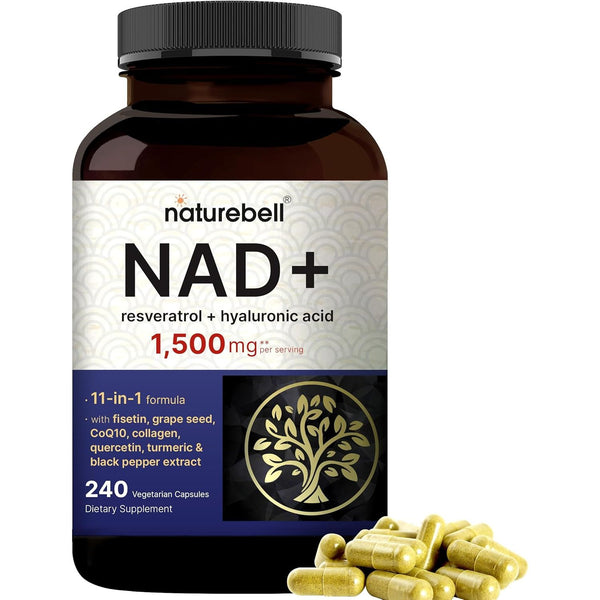 NatureBell NAD+ Resveratrol + Hyaluronic Acid – 240 Veggie Capsules | 11-in-1 Anti-Aging, Energy & Beauty Formula