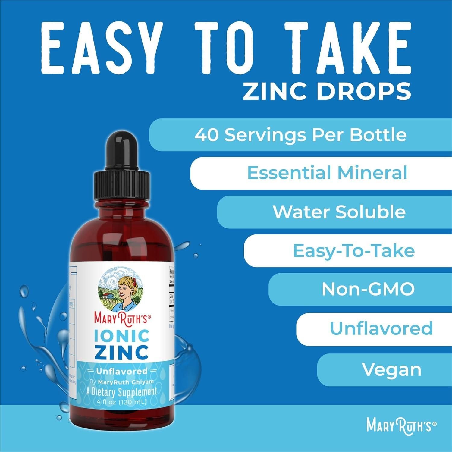 MaryRuth Organic Ionic Zinc Liquid Zinc Supplement, 40 Day Supply - 120ml